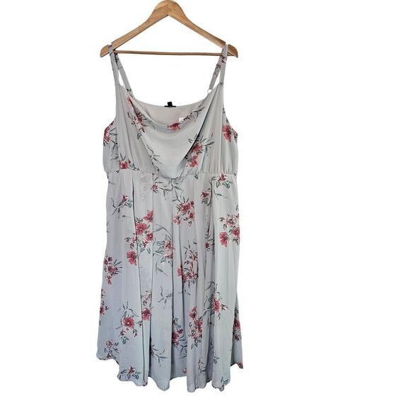 Torrid Chiffon Pleated Dress Women Size 2X Gray Floral Cowl Neck Cottage Fairy - Picture 1 of 12